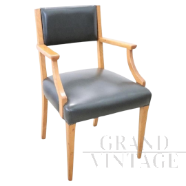 Poltrona da scrivania anni '50 in ecopelle verde e rovere chiaro