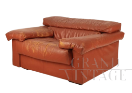 Poltrona Erasmo di Afra e Tobia Scarpa per B&B Italia in pelle marrone                            