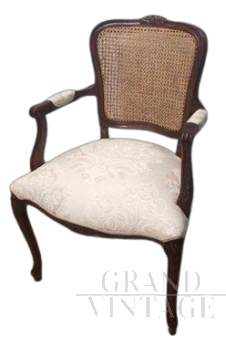 Poltrona in stile antico Luigi XV con schienale in paglia di Vienna, anni '50                            