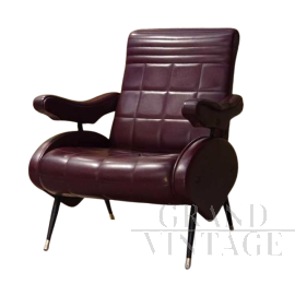 Poltrona reclinabile di Nello Pini in skai bordeaux                            