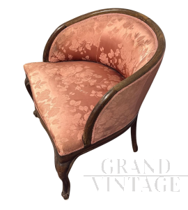 Poltroncina a pozzetto Art Déco in noce e seta rosa                            