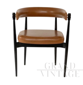 Poltroncina da ufficio design di Flam Sansoni per Dal Vera in skai marrone                            