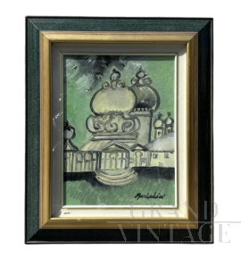 Remo Brindisi - Dipinto di Venezia, olio su tela anni '70                            