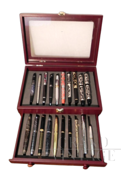 Scatola in legno con penne da collezione anni '90                            