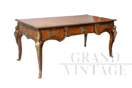 Scrivania antica Bureau Plat Napoleone III Francese in legno esotico                            
