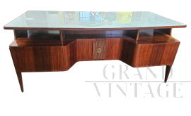 Scrivania design di Vittorio Dassi con piano in vetro, anni '50                            
