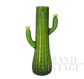 Vaso scultura a forma di cactus in vetro di Murano anni '70                            