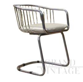 Sedia vintage a sbalzo in metallo cromato                            