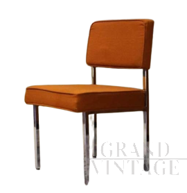 Sedia vintage in metallo e tessuto arancione                            