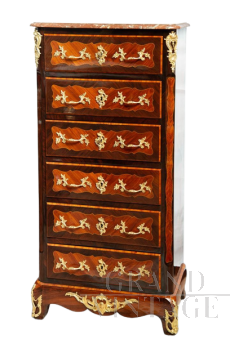 Settimino antico Napoleone III Francese in legni pregiati con bronzi                            