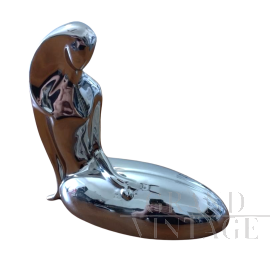 Statuetta vintage con sirena in ceramica argentata                            