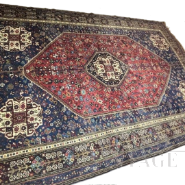 Tappeto persiano Ashfar degli anni '30 rosso e blu, 266 x 180 cm                            