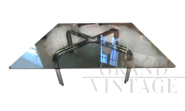 Tavolino in stile Gianfranco Frattini in acciaio e vetro, anni '70