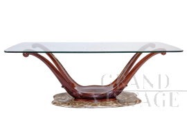 Tavolo Art Déco in mogano con piano in cristallo                            