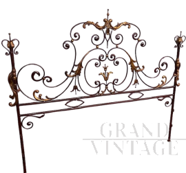 Testiera da letto matrimoniale anni '30 in ferro battuto oro e porpora                            