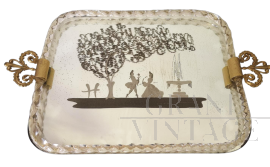 Vassoio in vetro di Murano a specchio in stile Barovier, anni '50                            