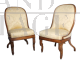 Antica coppia di poltrone Carlo X in noce con tessuto crema damascato                            