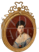Antico dipinto ritratto di dama dell'800 in cornice dorata