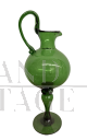 Brocca versatoio liberty in vetro soffiato verde, Empoli primi '900                            