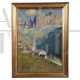 Cesare Bentivoglio - dipinto paesaggio di montagna con chiesa, firmato                            