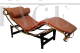 Chaise longue Pierre Cardin dorata di ispirazione Bauhaus in pelle marrone                            