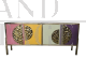 Credenza a quattro ante in vetro colorato e ottone                            