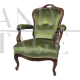 Poltrona antica di epoca Luigi Filippo in velluto di Genova verde                            