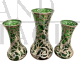 Trittico di vasi liberty in vetro verde e argento anni '30                            