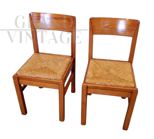 2 80's kitchen chairs with straw seat