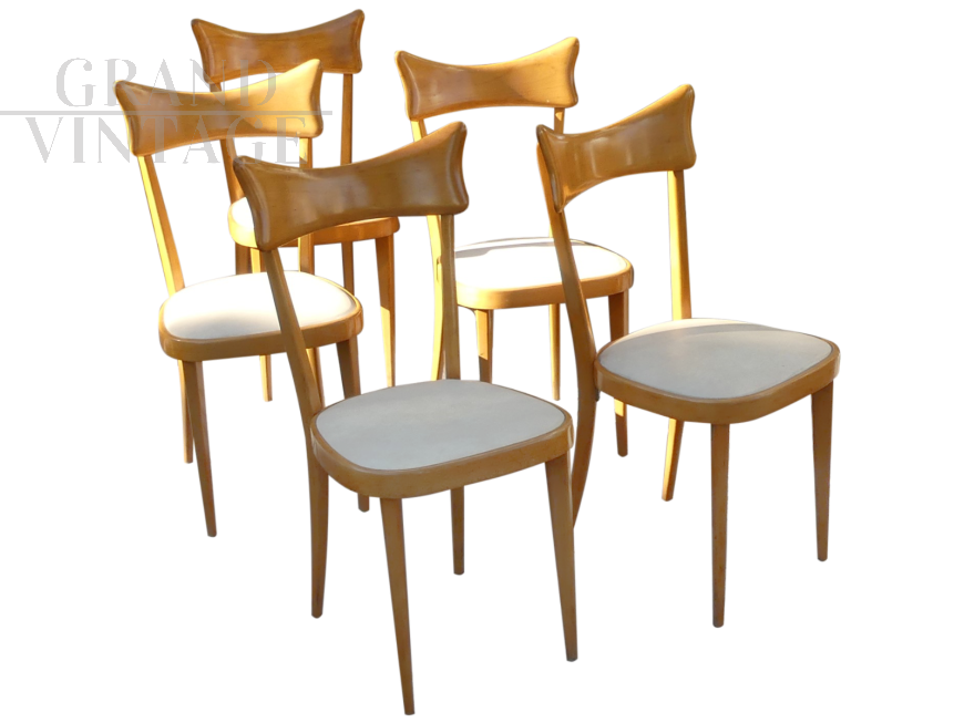 5 vintage Swedish chairs in blond beech, 1960s