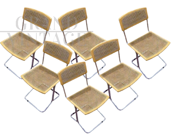 6 cantilever chairs in wood and Vienna straw