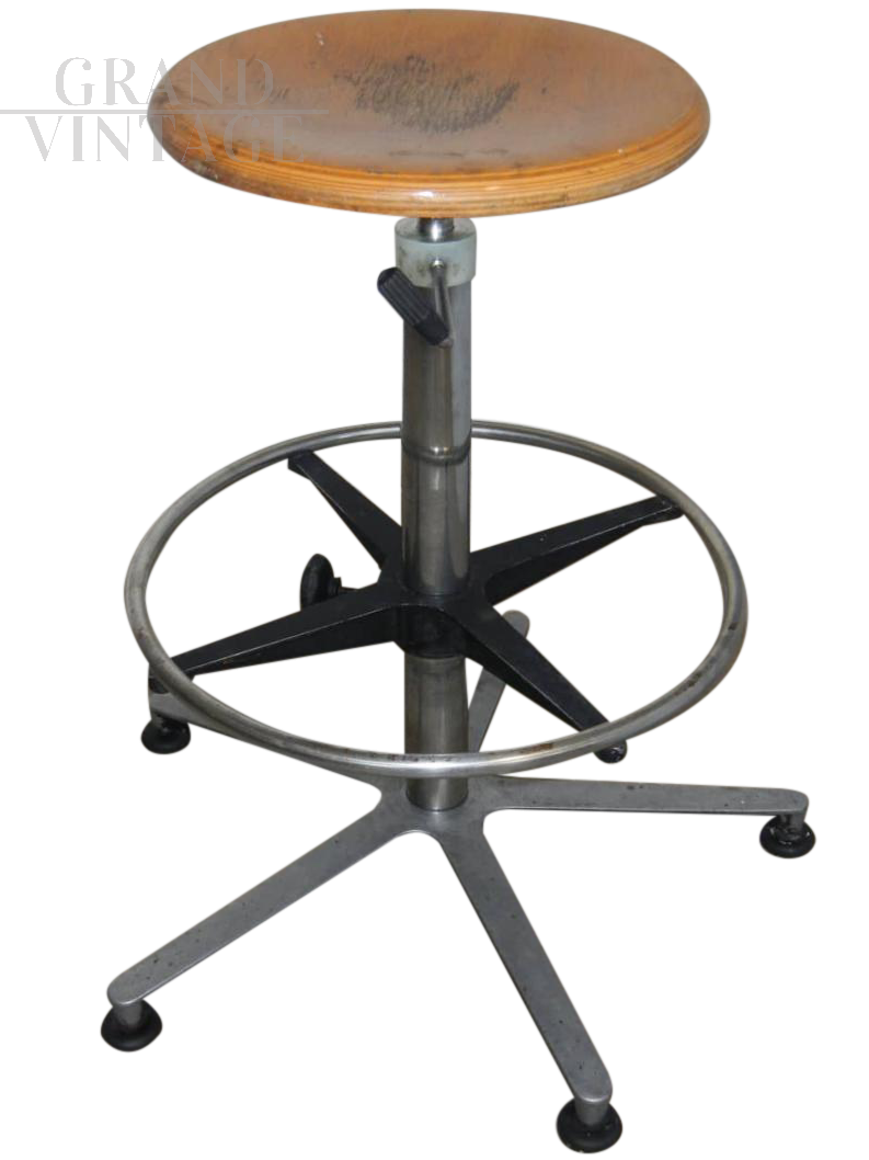 Vintage office stool with wheels and footrest, 1970s