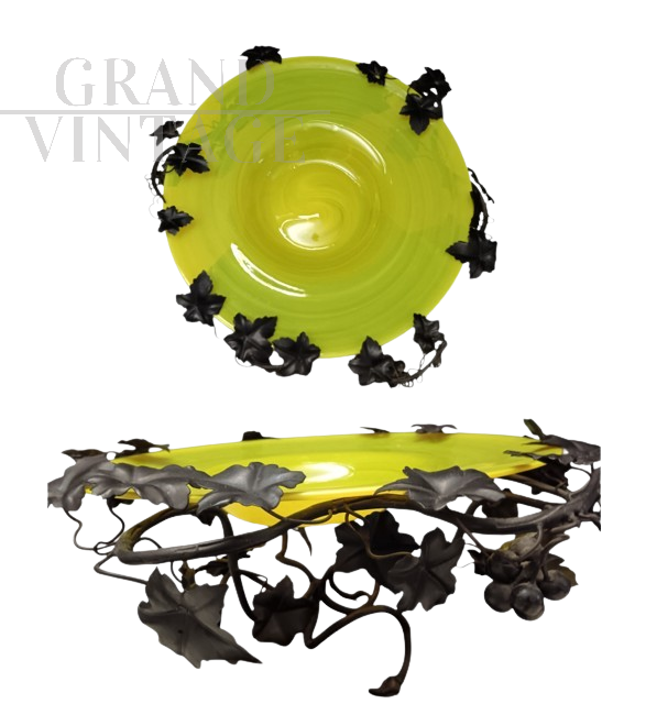 Wrought iron and yellow Murano glass centerpiece plate