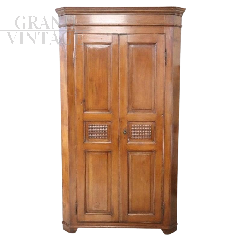 Antique rustic corner unit from the early 1900s in solid walnut
