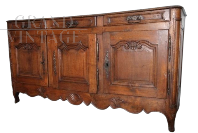 Antique Provencal sideboard in carved oak with 3 doors, 18th century