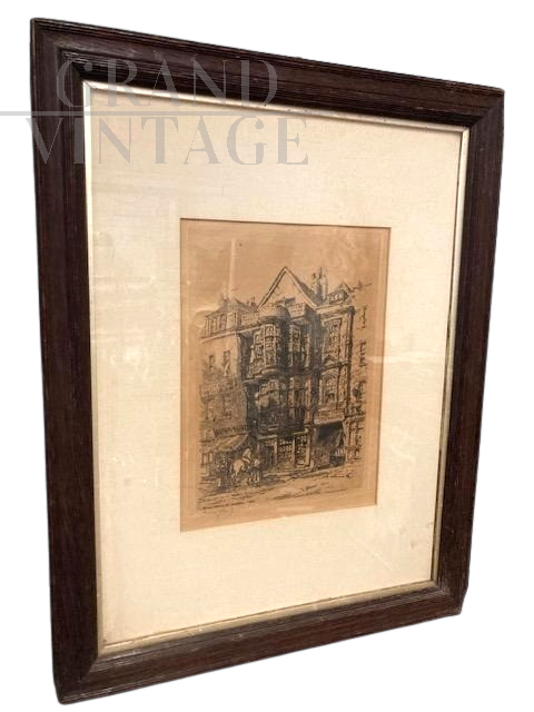 Antique English engraving from 1882 signed George Ernest depicting a postal station