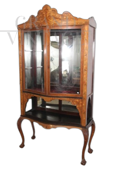 Antique Dutch mirror display cabinet from the 19th century with bois de rose inlays                        
                            