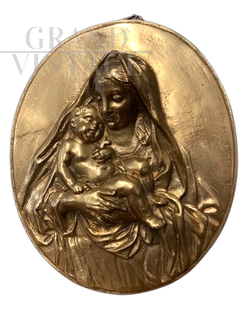 Antique bronze high relief depicting Virgin with Child, 19th century