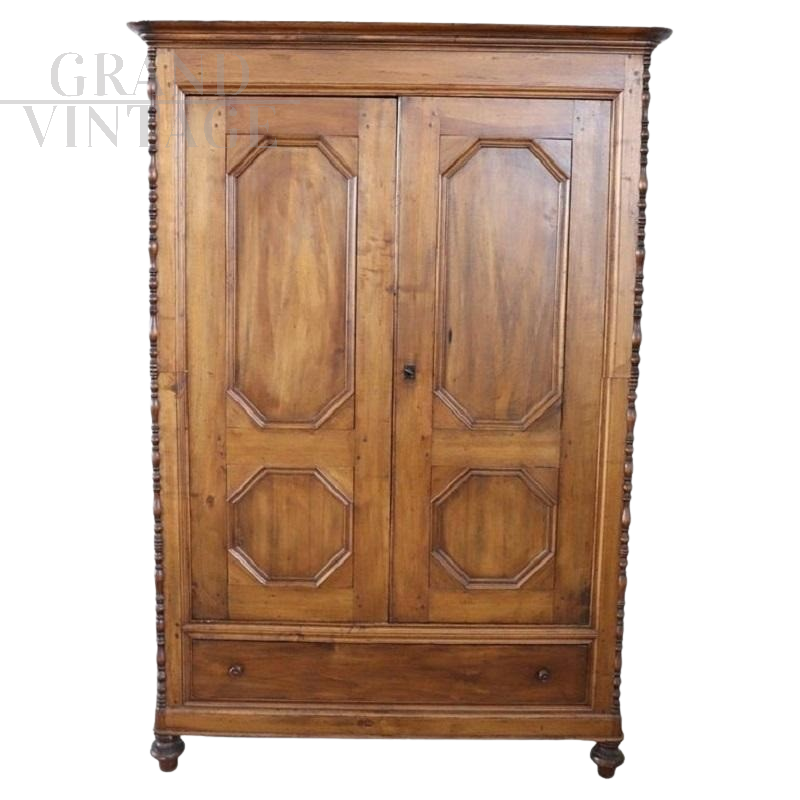 Antique solid poplar wood wardrobe, mid-19th century         