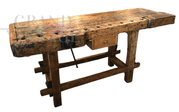 Antique carpenter's bench with double vice