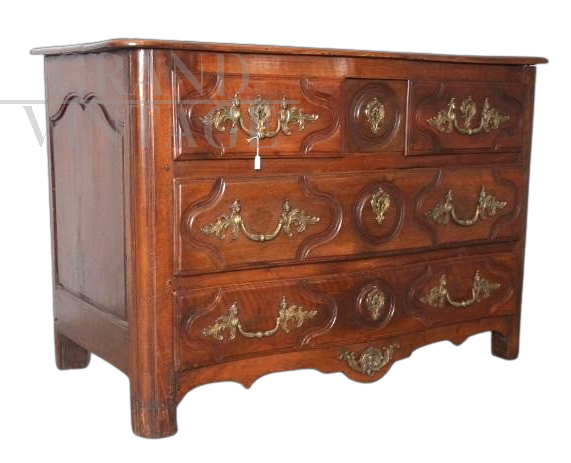 Antique Louis XVI chest of drawers from the 18th century with bronze handles