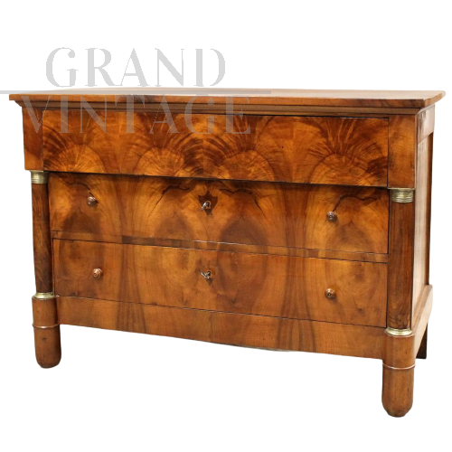 Antique Empire chest of drawers in walnut and briar from the 19th century