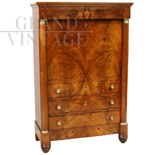 Antique Empire secretaire in walnut from the 1800s with leather desk top
