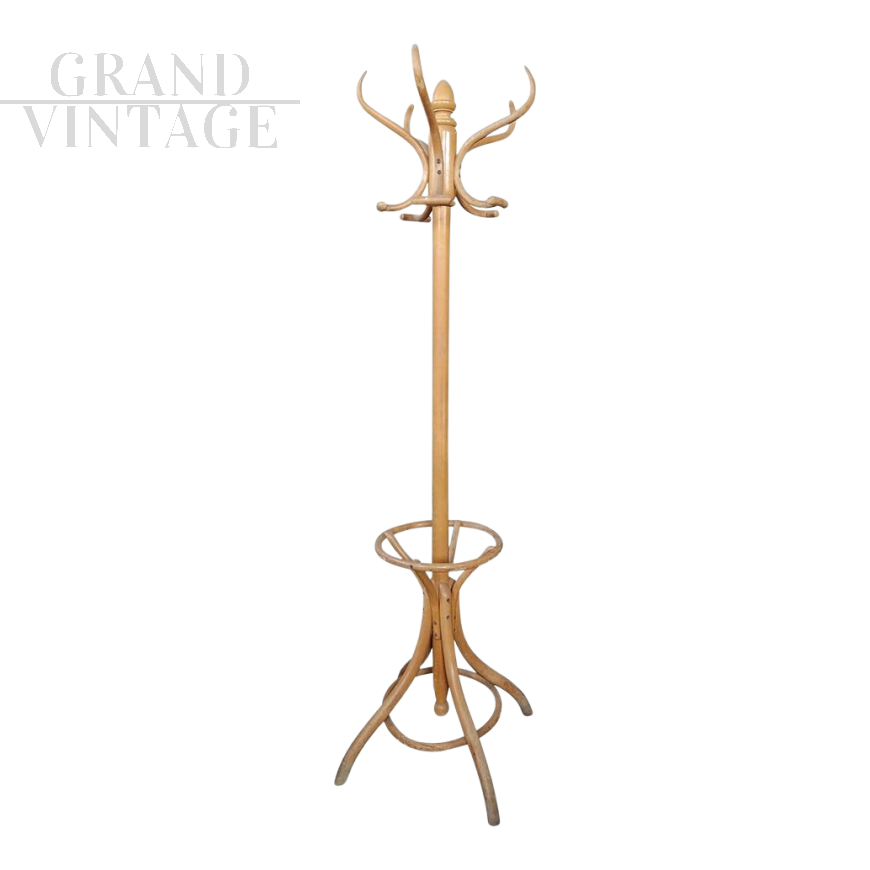 Vintage Austrian coat stand with umbrella stand in bent beech