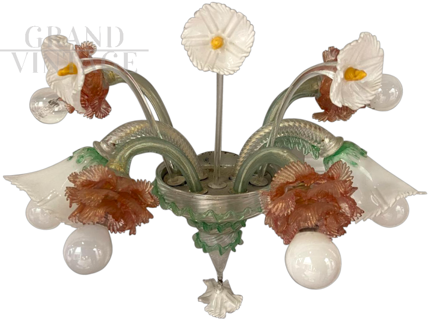 Murano glass wall lamp with flower bouquet