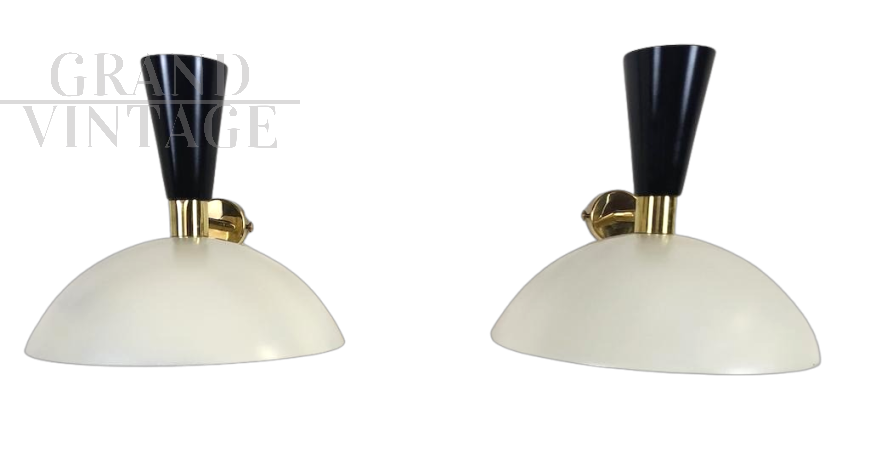 Vintage Stilnovo style wall light in black and white metal