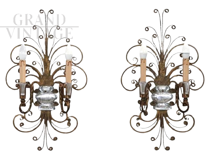 Appliques attributed to the Maison Baguès in gilded iron, 1950s     