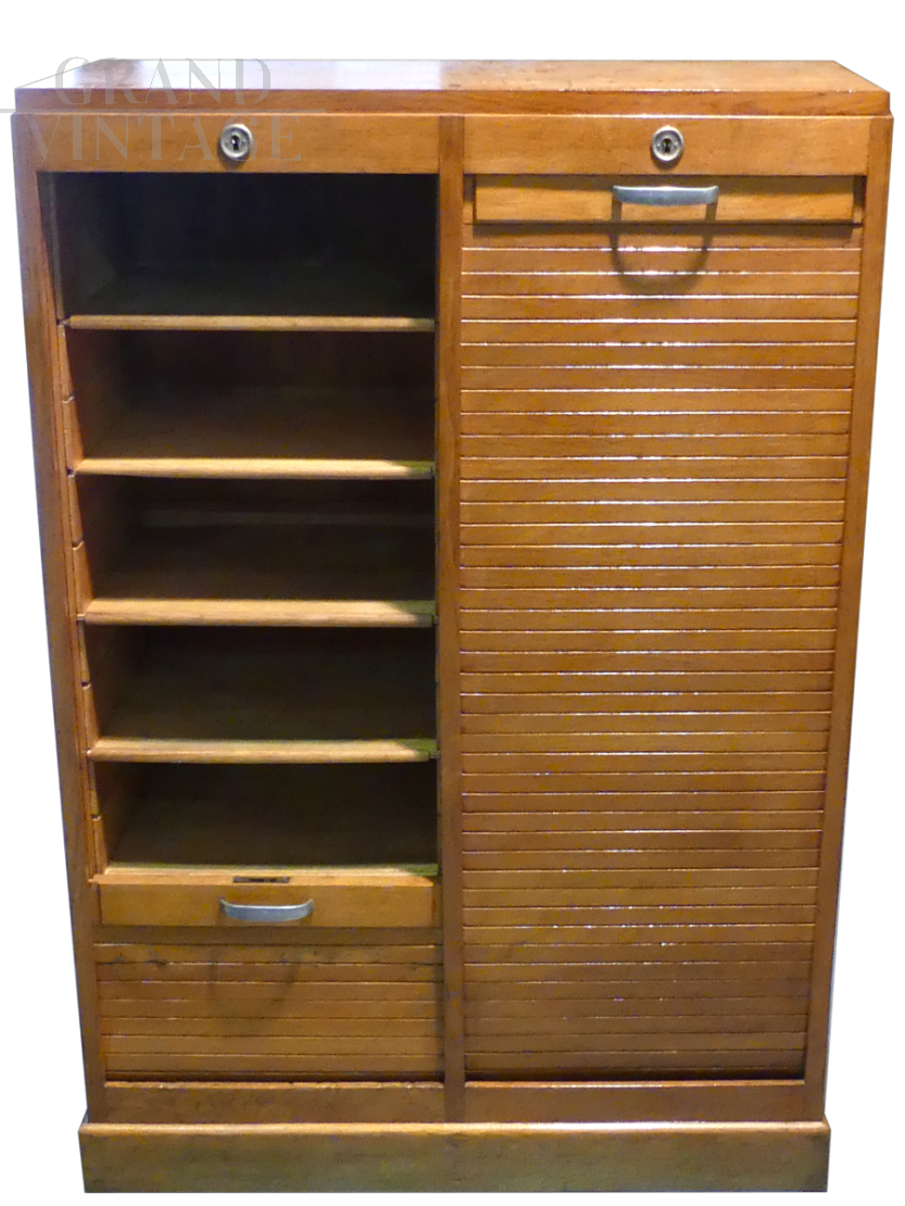 Double roller shutter filing cabinet in oak