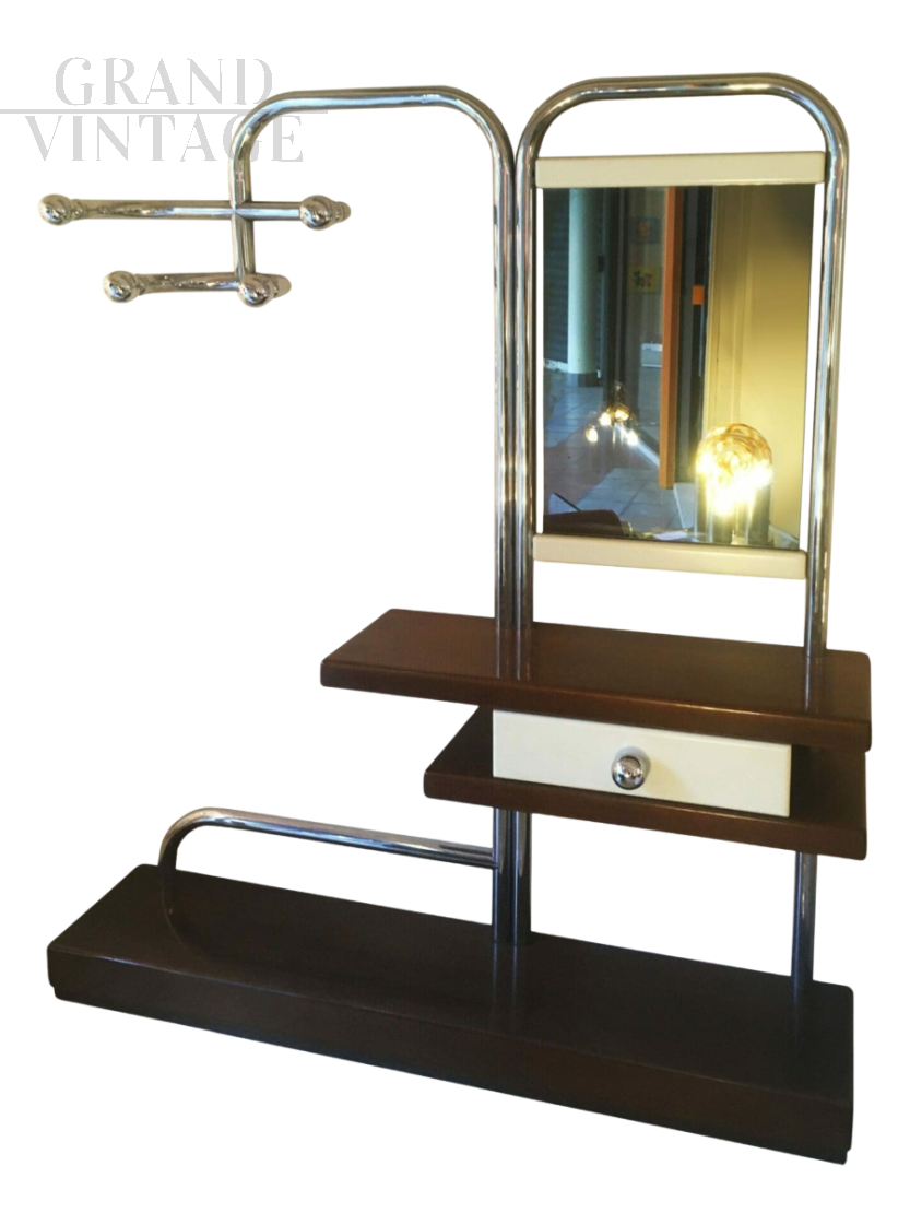 Vintage steel hallway coat rack with mirror