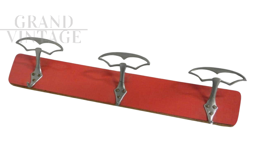Vintage red formica wall coat rack, Italy 1970s